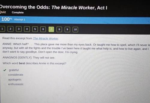 Read this excerpt from The Miracle Worker. ANNIE: Which half? ... This place gave me more than my e
