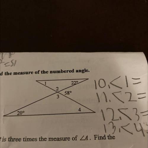 In 10-13 use the diagram to right to find the measure of the numbers angle