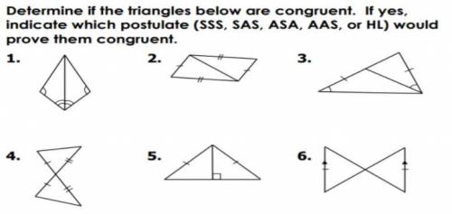 Determine if the triangles below are congruent. If yes, indicate which postulate (SSS, SAS, ASA, AA