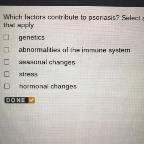 Which factors contribute to psoriasis? Select all

that apply.
genetics
abnormalities of the immun