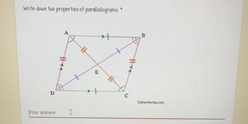 Write down two properties of parallelogram. 
Can somebody help me? Pls