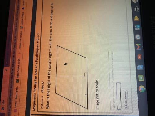 What is the height of the parallelogram with the area of 96 and base of 8