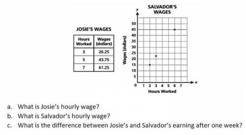 Need help pls ASAP 20 points

The table and the graph below show Josie’s and Salvador’s wages, res