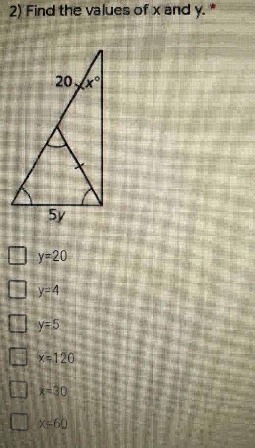 Find x and y multiple choice