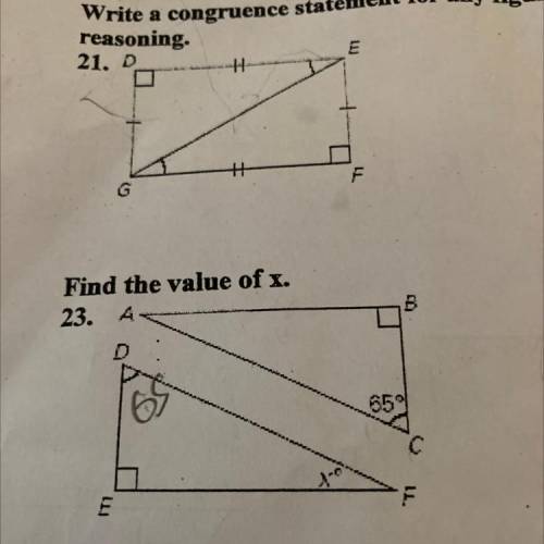 Write a congruence statement for any figures that can be proved congruent.