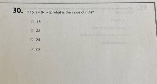 If f(x)=6x-2, what is the value of f(4)?
Please explain I don’t understand these questions.
