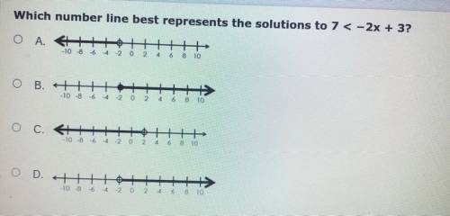 Which number line best represents the solutions to 7 < -2x + 3?