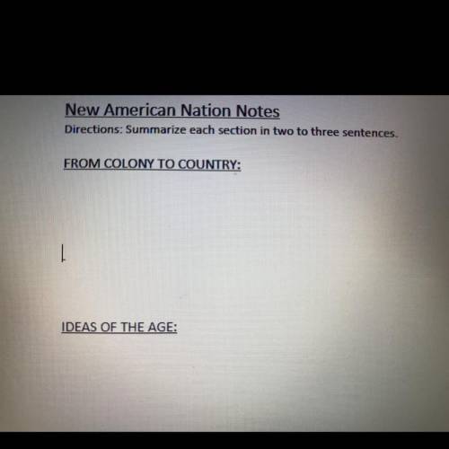 CAN SOMEONE HELP?!

New American Nation Notes
Directions: Summarize each section in two to three s