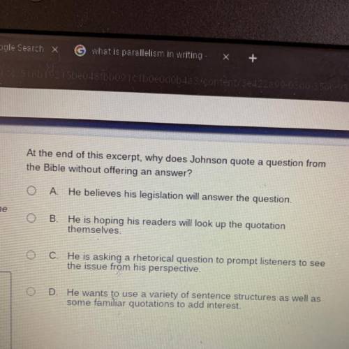 At the end of this excerpt, why does Johnson quote a question from

the Bible without offering an
