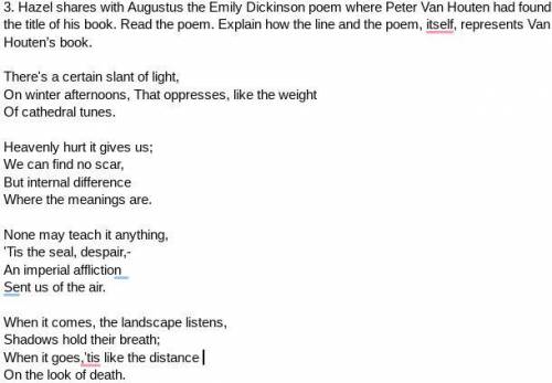 For people good at poem-Explain how the line and the poem, itself, represents Van Houten’s book: