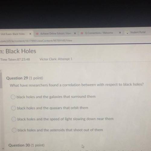 What have researchers found a correlation between with respect to black holes? HELP PLEASE QUICK