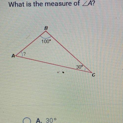 What is the measure of ZA?
100
A. 30
B. 50°
C. 70°
D. 130°