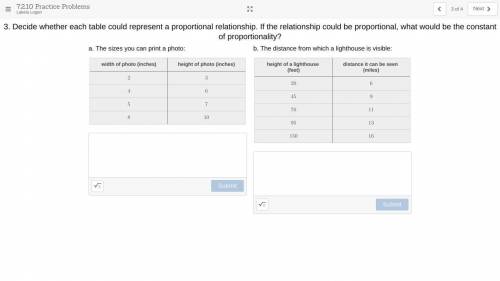 Decide whether each table could represent a proportional relationship. If the relationship could be