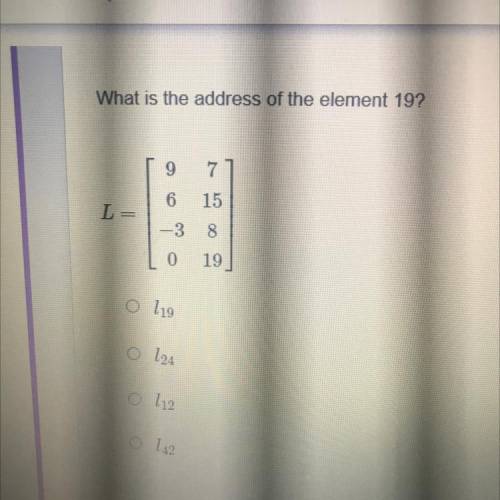 What is the address of the element 19?
9
7
6
15
L=
-3
8
0
19