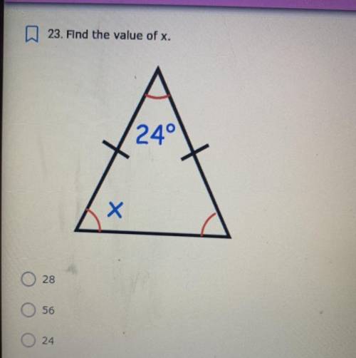 Find the value of x 
28 
56
24