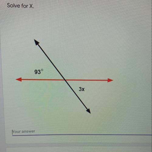 Solve for X.
93°
3x
Vertical angles