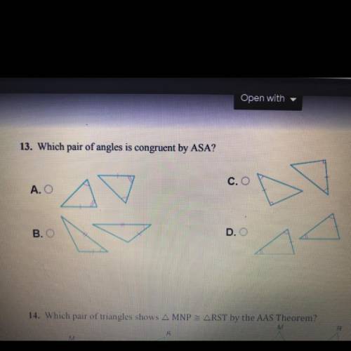 Which pair of angles is congruent by ASA?