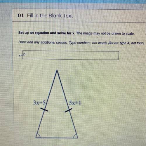 HELP ANSWER X FOR THIS ISOSCELES TRIANGLE THANK YOU