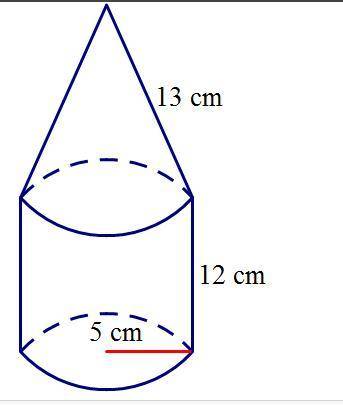 Find the surface area of the composite solid. Leave your answer in terms of π

A. 200π cm²
B. 205π