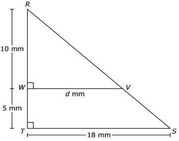 Triangle RST is similar to triangle RVW . what is the value of d in millimeters
