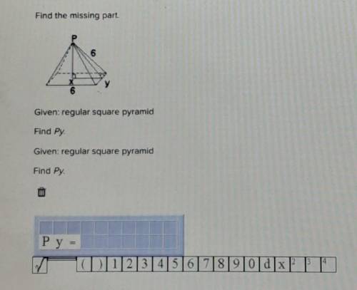 Find the missing part Given: regular square pyramid Find PY