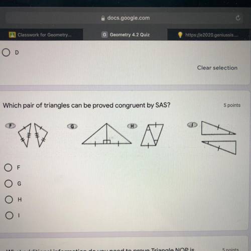 Which pair of triangles can be proved congruent by SAS?
