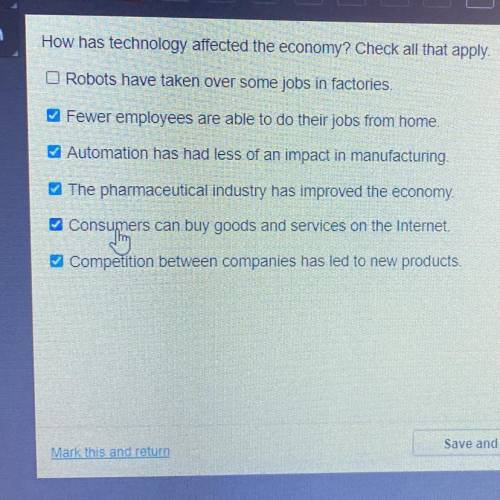How has technology affected the economy? Check all that apply.

Robots have taken over some jobs i