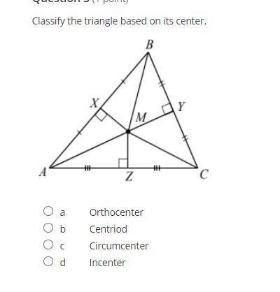 Classify the triangle based on its center.