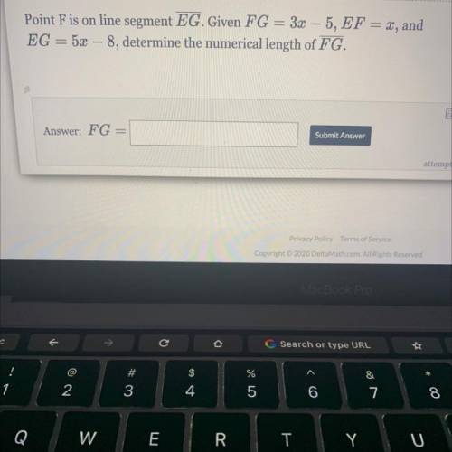 Point F is on line segment EG. Given FG= 3x -5