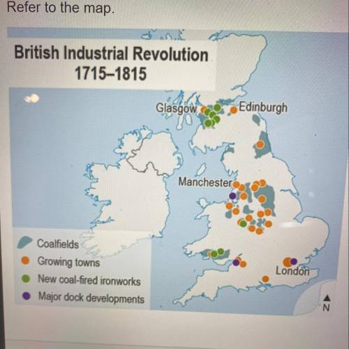 How did environmental factors affect the Industrial

Revolution in England?
O An abundance of coal