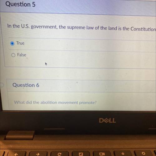 In the U.S. government, the supreme law of the land is the Constitution
O True
False