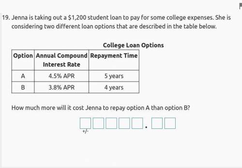 Enna is taking out a $1,200 student loan to pay for some college expenses. She is considering two d