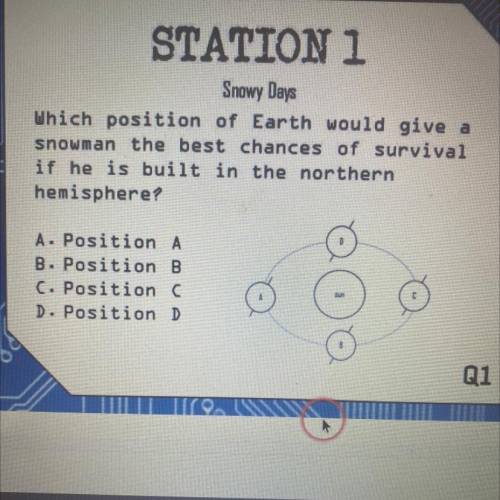 Which position of Earth would give a

snowman the best chances of survival
if he is built in the n