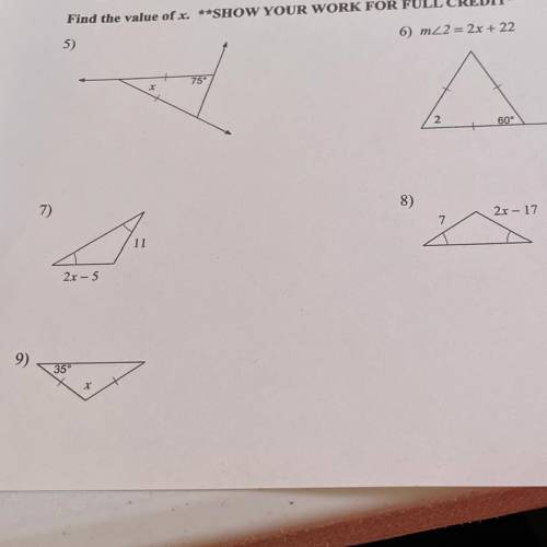 Find the value of x for following problems