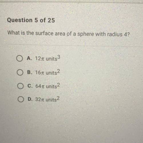 What is the surface area pf a sphere with radius 4?