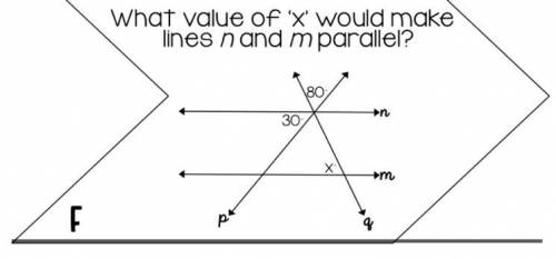 What value of ‘x’ would make lines n and m parallel? Please explain your answer!
