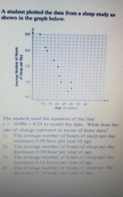 A student plotted the data from a sleep study as shown in the graph below.

The student used the e