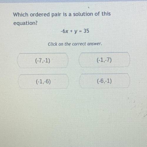 Which ordered pair is a solution of this

equation?
-6x + y = 35
Click on the correct answer.
(-7,