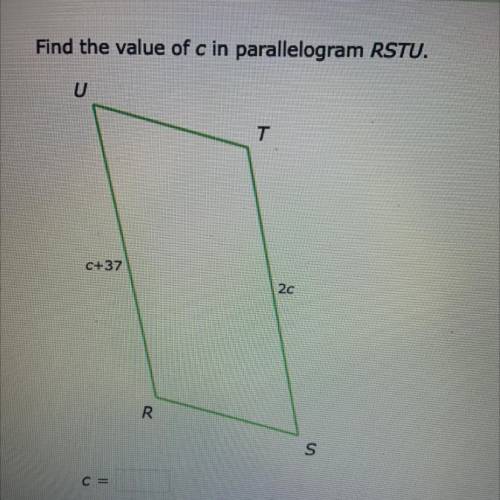 Find the value of c in parallelogram RSTU.