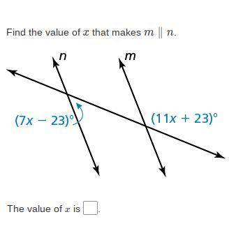 HELP PLEASE!Find the value of x that makes m∥n.
