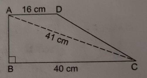 In the given figure, ABCD is a trapezium in which AD || BC,

ABC = 90°, AD = 16 cm, AC = 41 cm and