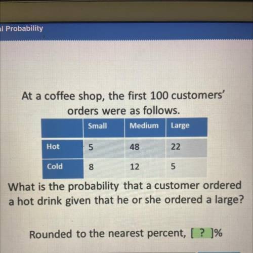 What is the probability that a customer ordered

a hot drink given that he or she ordered a large?