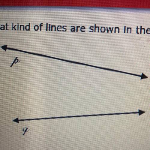 What kind of lines are shown in the picture below?

Answers:
A. Parallel
B.intersecting
C. Skew
D.