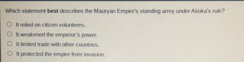 Which statement best describes the Mauryan Empire's standing army under Aśoka's rule? O lt relied o