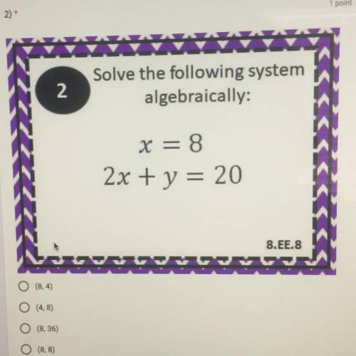 Solve the following system
algebraically: