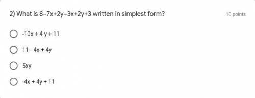 What is 8−7x+2y−3x+2y+3 written in simplest form?
