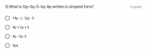 What is 12p+3q−5−5q−8p written in simplest form?