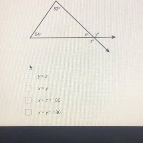 Which of the following statements are true? Select all that apply.
A triangle is shown.