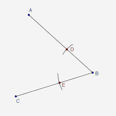 The diagram shows a stage in the construction of an angle bisector. Which sentence tells you how to