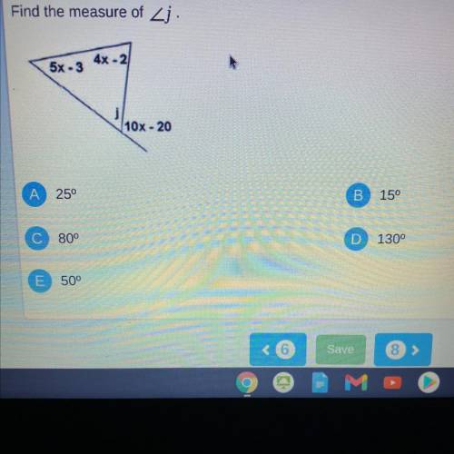 Find the measure of Angle j